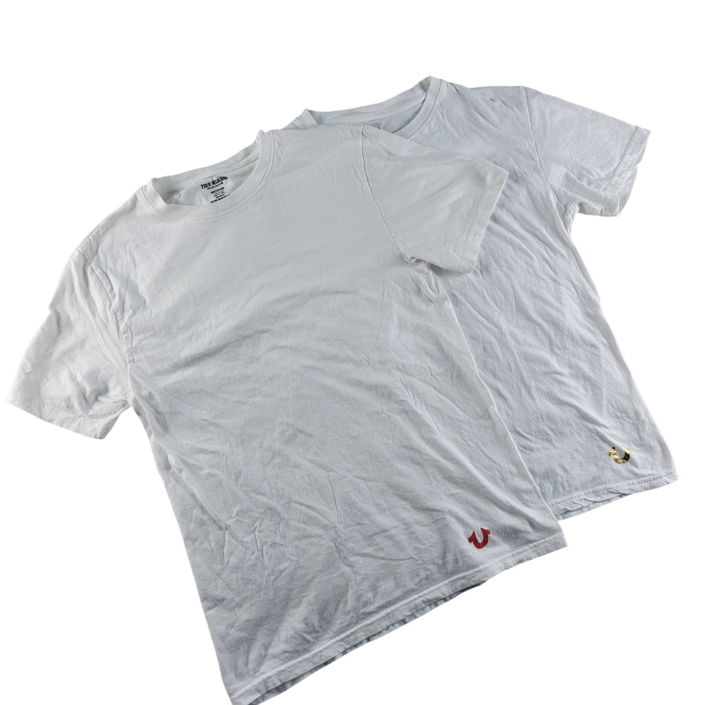 True Religion T-Shirt Lot Men Medium White Excellent 2pk Cotton Horseshoe Logo